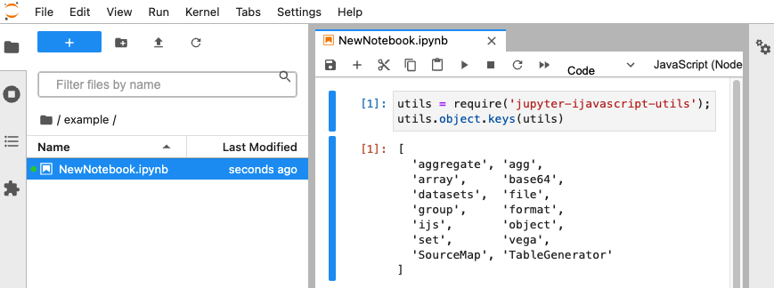 Screenshot of Jupyter with a require
